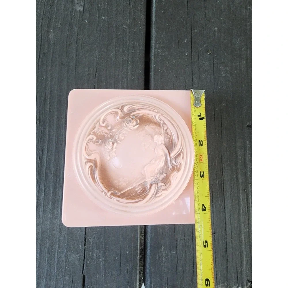 Vintage Evyan Art Nouveau White Shoulders Pink Dusting Powder Box & Poof